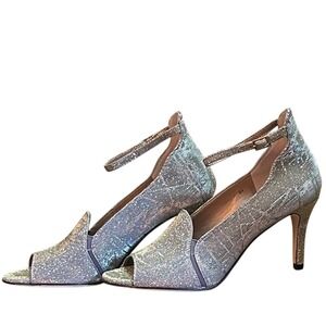 New VANELI Totem‎ Women's Platinum Crystal Peep Toe Ankle Strap Heels Size 8N